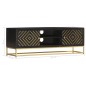vidaXL Mueble de TV madera maciza de mango negro y dorado 120x30x40 cm
