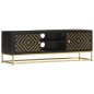 vidaXL Mueble de TV madera maciza de mango negro y dorado 120x30x40 cm