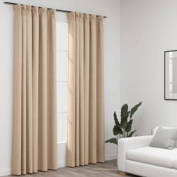 vidaXL Cortinas opacas con ganchos look de lino 2 pzas beige 140x245cm