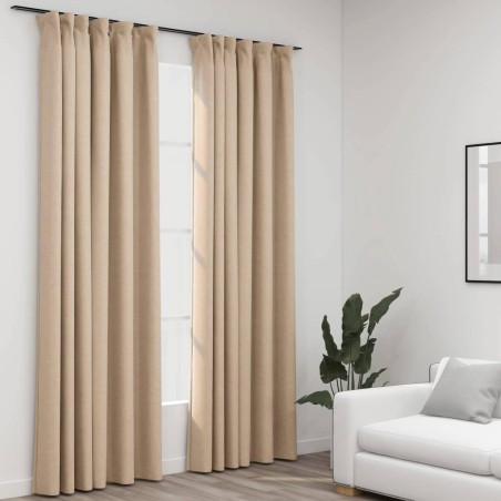 vidaXL Cortinas opacas con ganchos look de lino 2 pzas beige 140x245cm