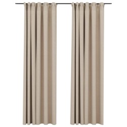 vidaXL Cortinas opacas con ganchos look de lino 2 pzas beige 140x245cm