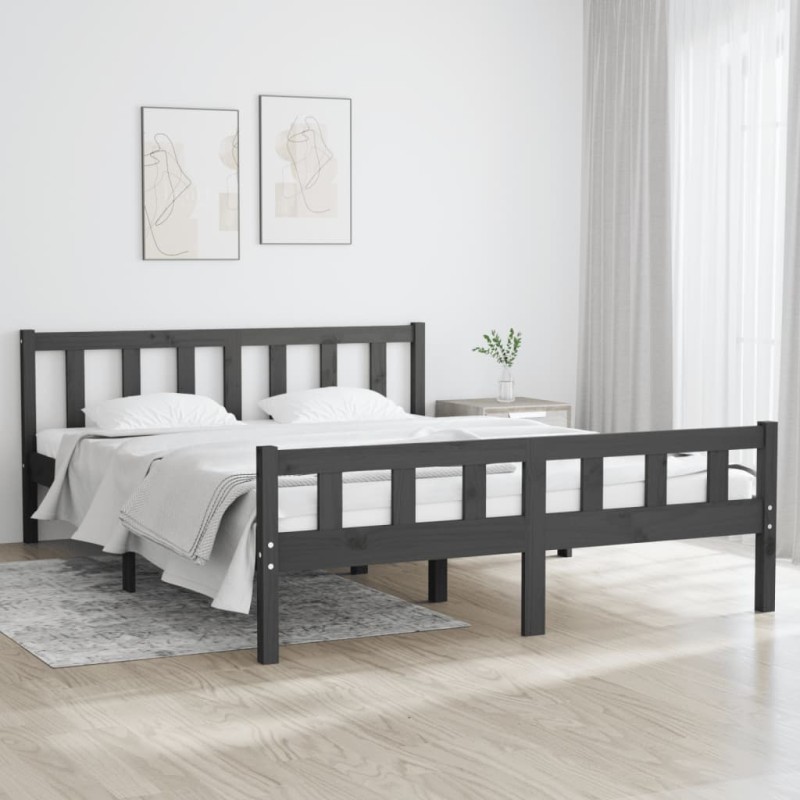 vidaXL Estructura de cama de madera maciza gris 140x200 cm vidaXL Estructura de cama de madera maciza gris 140x200 cm