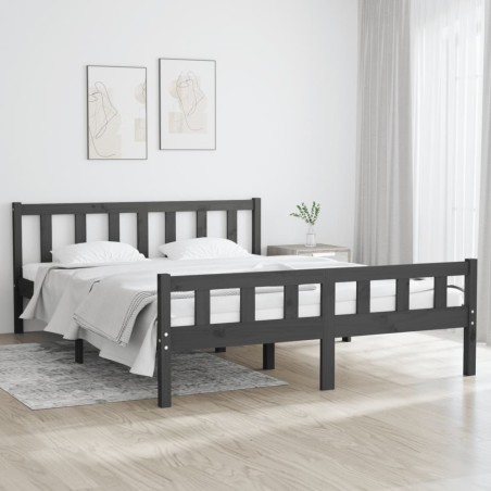 vidaXL Estructura de cama de madera maciza gris 140x200 cm