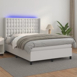 vidaXL Cama box spring colchón y LED cuero sintético blanco 140x200 cm