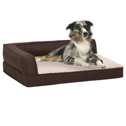 vidaXL Colchón de cama de perro ergonómico aspecto lino marrón 60x42cm