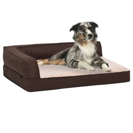 vidaXL Colchón de cama de perro ergonómico aspecto lino marrón 60x42cm
