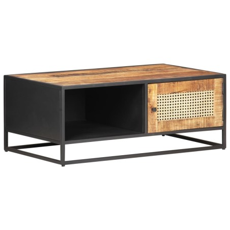 vidaXL Mesa de centro madera de mango rugosa y caña natural 90x50x35cm