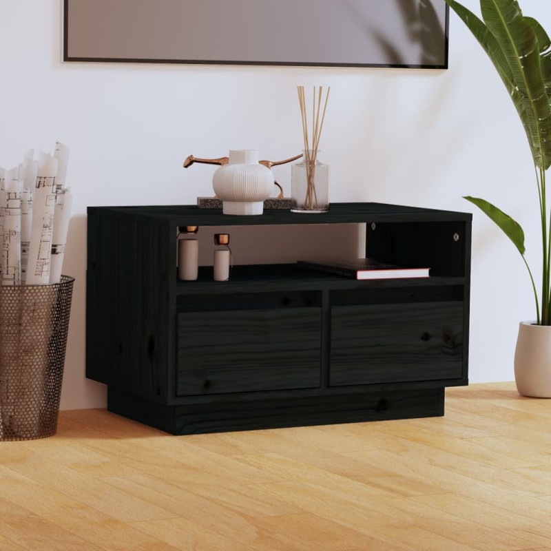 vidaXL Mueble de TV de madera maciza de pino negro 60x35x37 cm vidaXL Mueble de TV de madera maciza de pino negro 60x35x37 cm