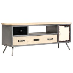 vidaXL Mueble para TV de madera de mango maciza y acero 120x30x45 cm