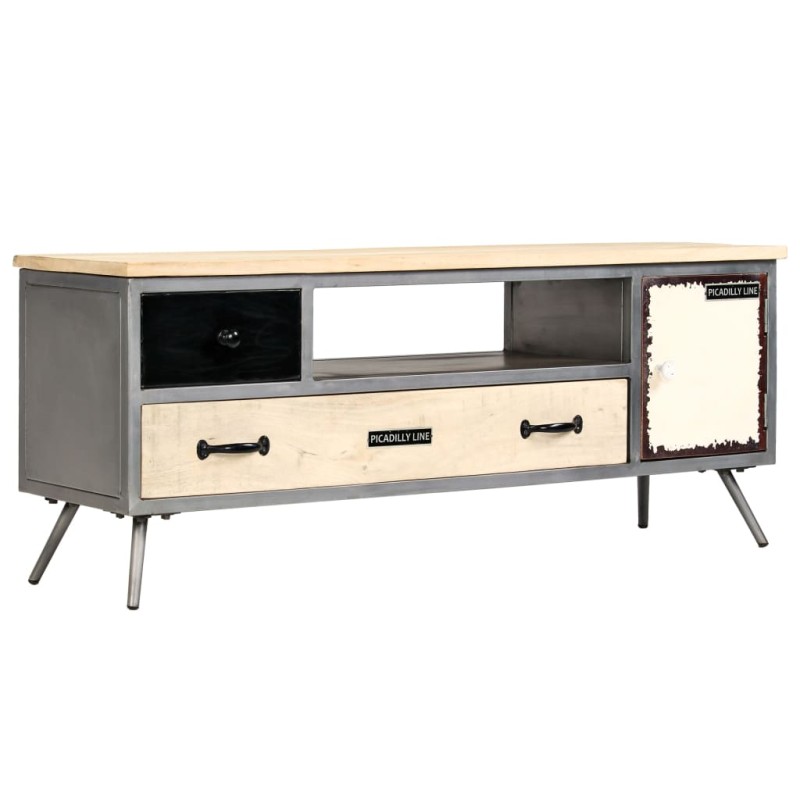 vidaXL Mueble para TV de madera de mango maciza y acero 120x30x45 cm