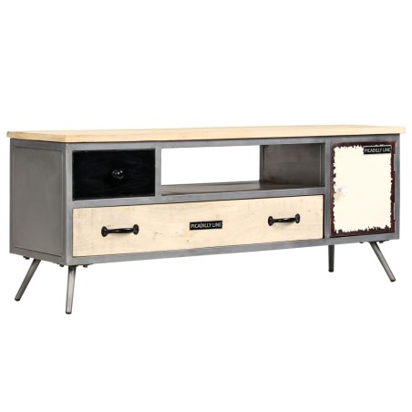 vidaXL Mueble para TV de madera de mango maciza y acero 120x30x45 cm