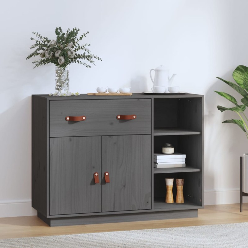 vidaXL Aparador de madera maciza de pino gris 98,5x40x75 cm vidaXL Aparador de madera maciza de pino gris 98,5x40x75 cm
