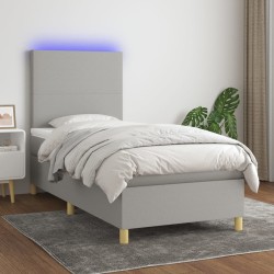 vidaXL Cama box spring colchón y luces LED tela gris claro 80x200 cm