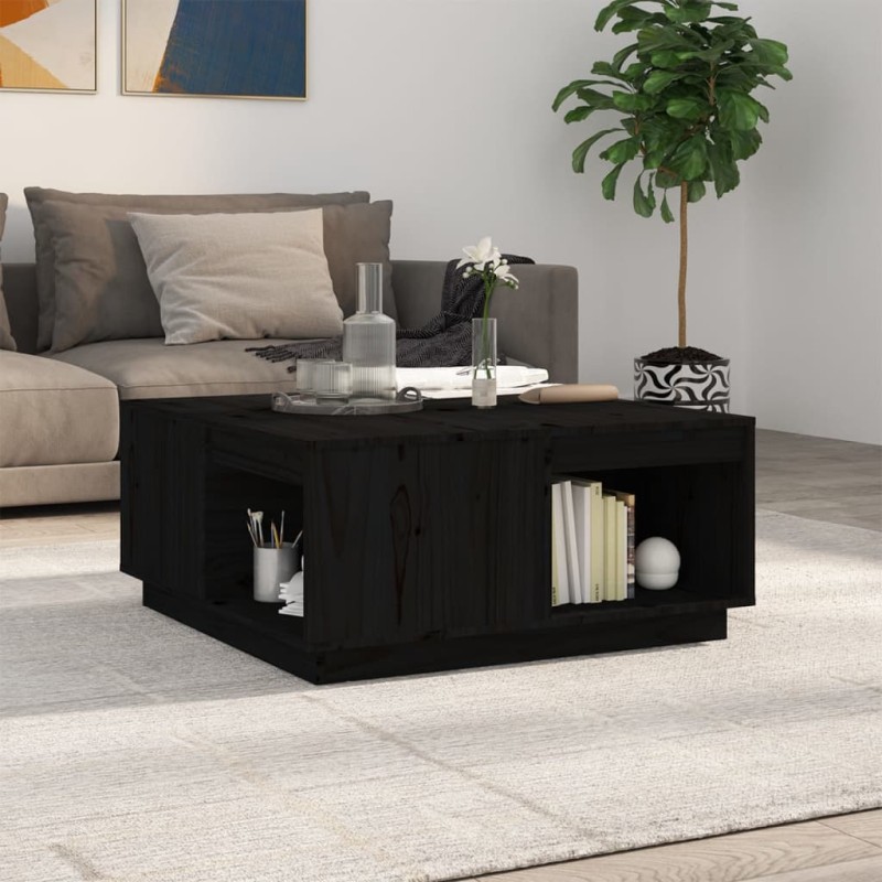 vidaXL Mesa de centro de madera maciza de pino negro 80x81x36,5 cm