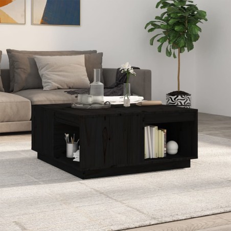 vidaXL Mesa de centro de madera maciza de pino negro 80x81x36,5 cm