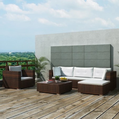vidaXL Set muebles de jardín 6 piezas y cojines ratán sintético marrón