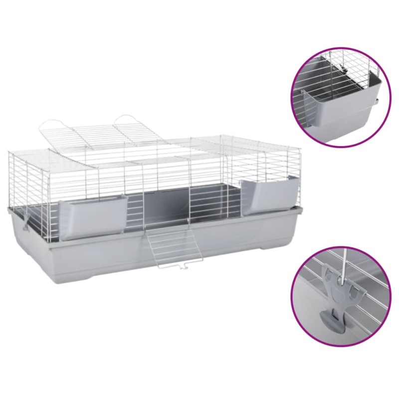 vidaXL Jaula de animales pequeños polipropileno metal gris 118x59x46cm vidaXL Jaula de animales pequeños polipropileno metal gris 118x59x46cm