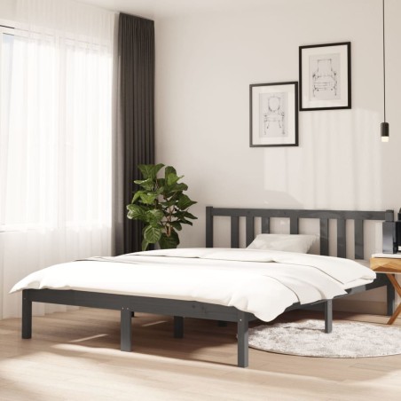vidaXL Estructura de cama de madera maciza gris 140x190 cm