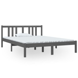 vidaXL Estructura de cama de madera maciza gris 140x190 cm