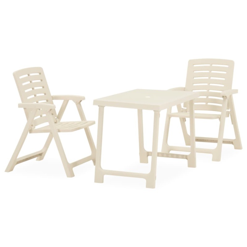 vidaXL Mesa y sillas bistró de jardín plegables 3 pzas plástico blanco vidaXL Mesa y sillas bistró de jardín plegables 3 pzas plástico blanco