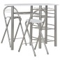 vidaXL Mesa y taburetes de cocina y estantes de madera y acero blanco vidaXL Mesa y taburetes de cocina y estantes de madera y acero blanco