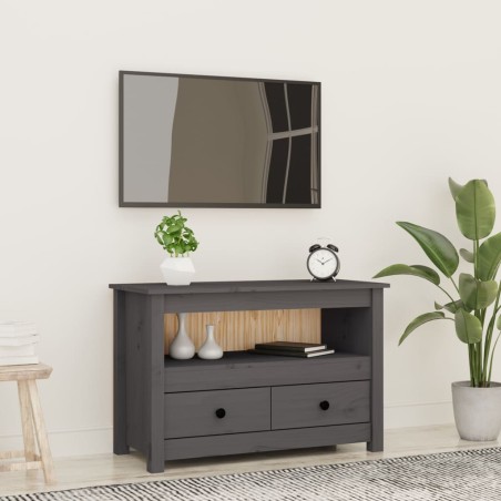 vidaXL Mueble de TV de madera maciza de pino gris 79x35x52 cm