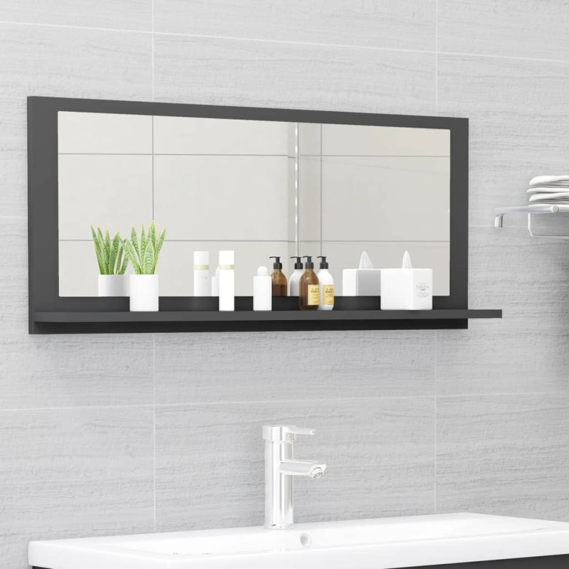 vidaXL Espejo de baño madera contrachapada gris 90 x 10,5 x 37 cm vidaXL Espejo de baño madera contrachapada gris 90 x 10,5 x 37 cm