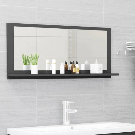 vidaXL Espejo de baño madera contrachapada gris 90 x 10,5 x 37 cm