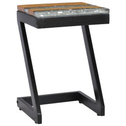 vidaXL Mesa de centro madera maciza de teca y polirresina 30x30x50 cm
