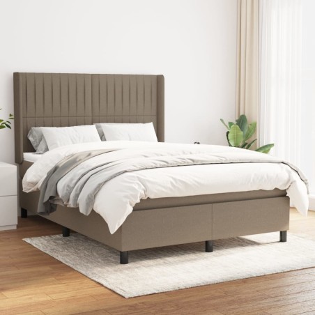 vidaXL Cama box spring con colchón tela gris taupe 140x190 cm