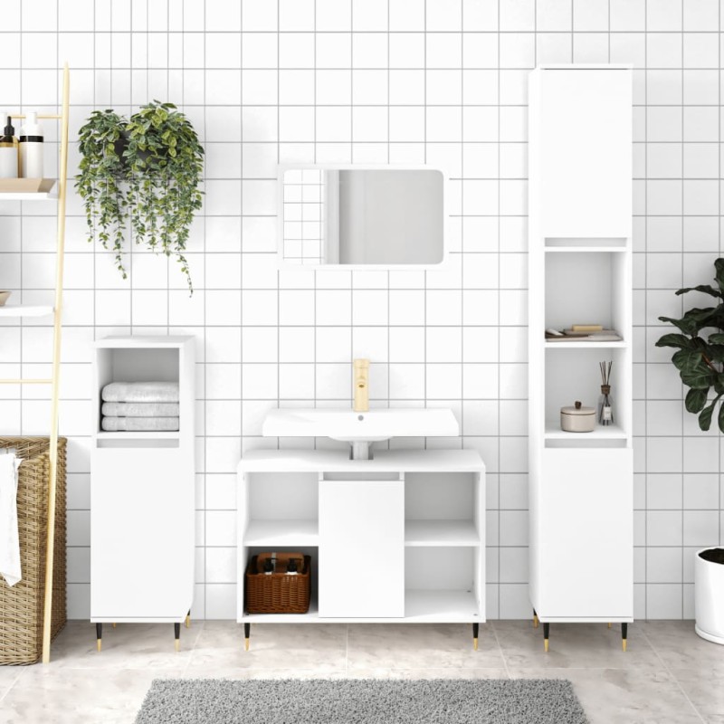 vidaXL Armario de baño madera de ingeniería blanco 30x30x100 cm vidaXL Armario de baño madera de ingeniería blanco 30x30x100 cm