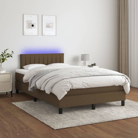 vidaXL Cama box spring con colchón y LED tela marrón oscuro 120x200 cm