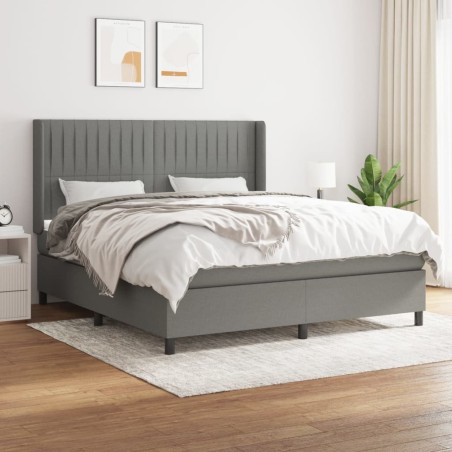 vidaXL Cama box spring con colchón tela gris oscuro 180x200 cm