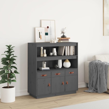 vidaXL Aparador alto madera maciza de pino gris 100x40x108,5 cm