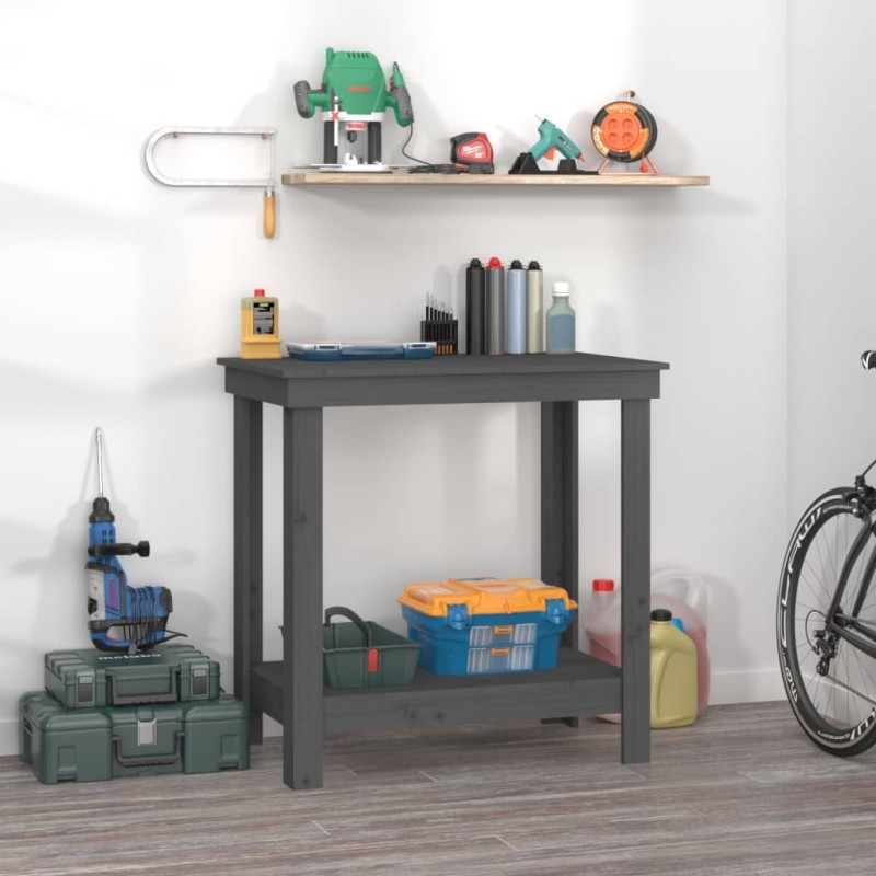 vidaXL Banco de trabajo de madera maciza de pino gris 80x50x80 cm vidaXL Banco de trabajo de madera maciza de pino gris 80x50x80 cm