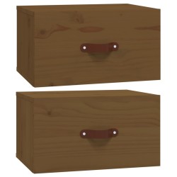vidaXL Mesita de noche de pared 2 uds marrón miel 40x29,5x22 cm