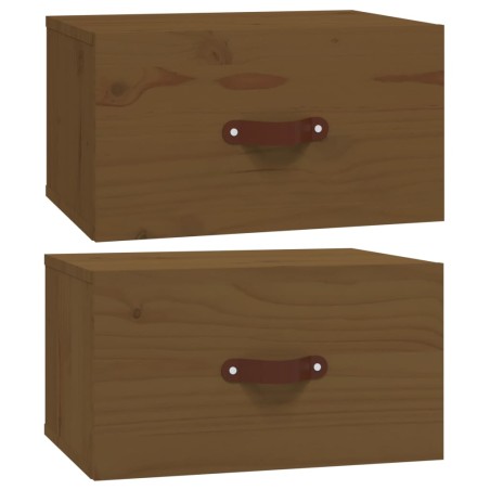vidaXL Mesita de noche de pared 2 uds marrón miel 40x29,5x22 cm