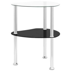 vidaXL Mesa auxiliar 2 niveles vidrio transparente y negro 38x38x50 cm