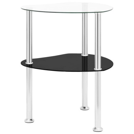 vidaXL Mesa auxiliar 2 niveles vidrio transparente y negro 38x38x50 cm