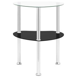 vidaXL Mesa auxiliar 2 niveles vidrio transparente y negro 38x38x50 cm