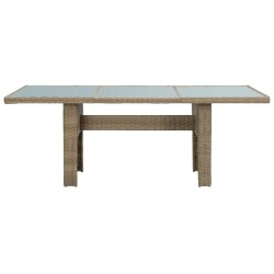 vidaXL Mesa de comedor jardín vidrio y ratán PE marrón 200x100x74 cm