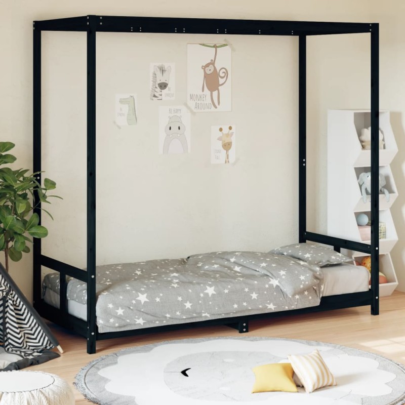 vidaXL Estructura de cama para niños madera de pino negro 80x200 cm vidaXL Estructura de cama para niños madera de pino negro 80x200 cm