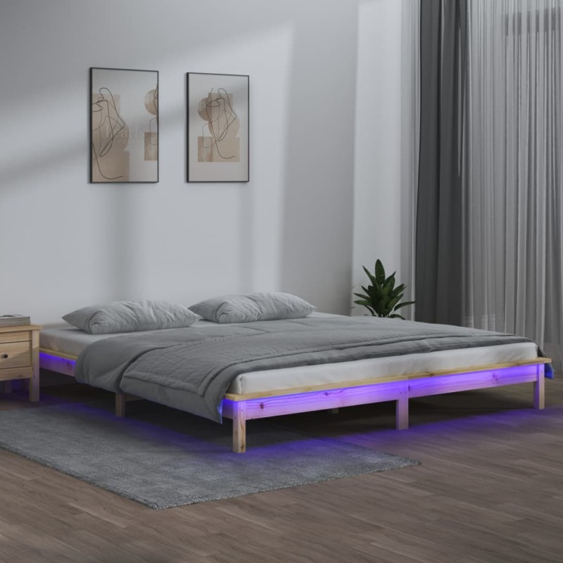 vidaXL Estructura de cama con LED madera maciza 120x200 cm