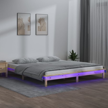 vidaXL Estructura de cama con LED madera maciza 120x200 cm