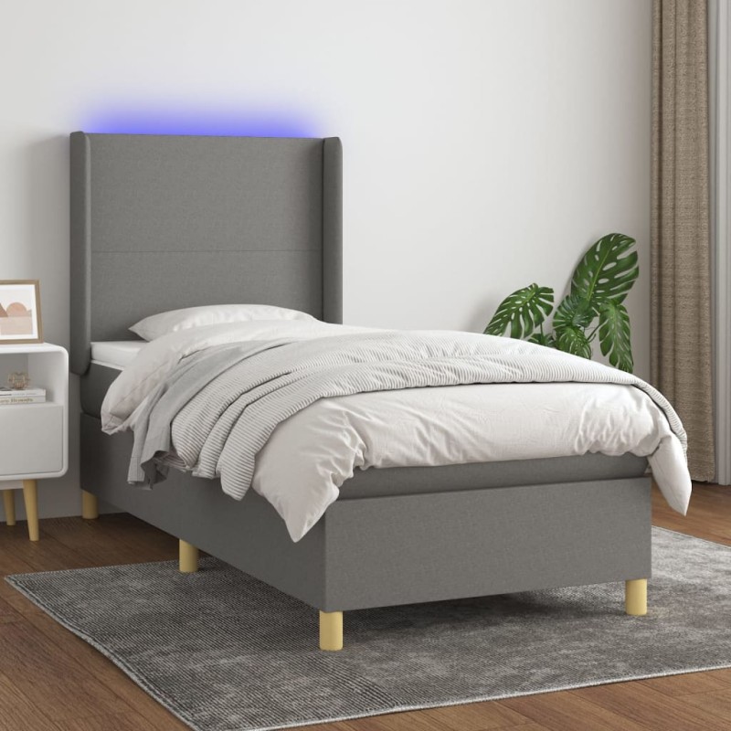 vidaXL Cama box spring colchón y luces LED tela gris oscuro 80x200 cm vidaXL Cama box spring colchón y luces LED tela gris oscuro 80x200 cm