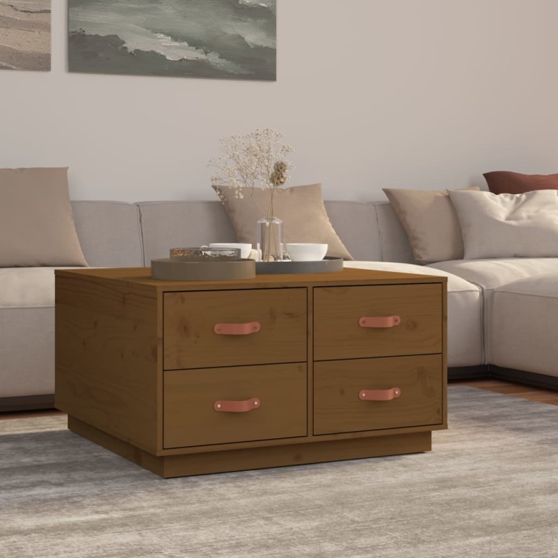 vidaXL Mesa de centro madera maciza de pino marrón miel 80x80x45 cm vidaXL Mesa de centro madera maciza de pino marrón miel 80x80x45 cm