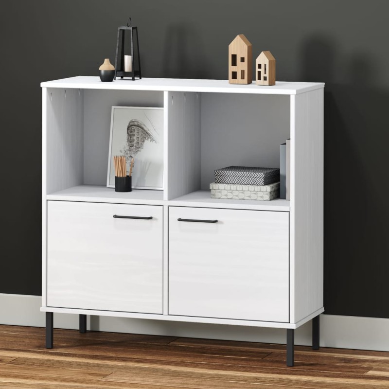 vidaXL Librería patas de metal OSLO madera maciza blanco 90x35x90,5 cm vidaXL Librería patas de metal OSLO madera maciza blanco 90x35x90,5 cm