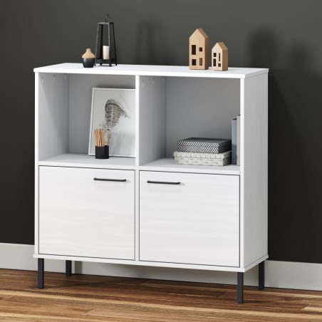 vidaXL Librería patas de metal OSLO madera maciza blanco 90x35x90,5 cm