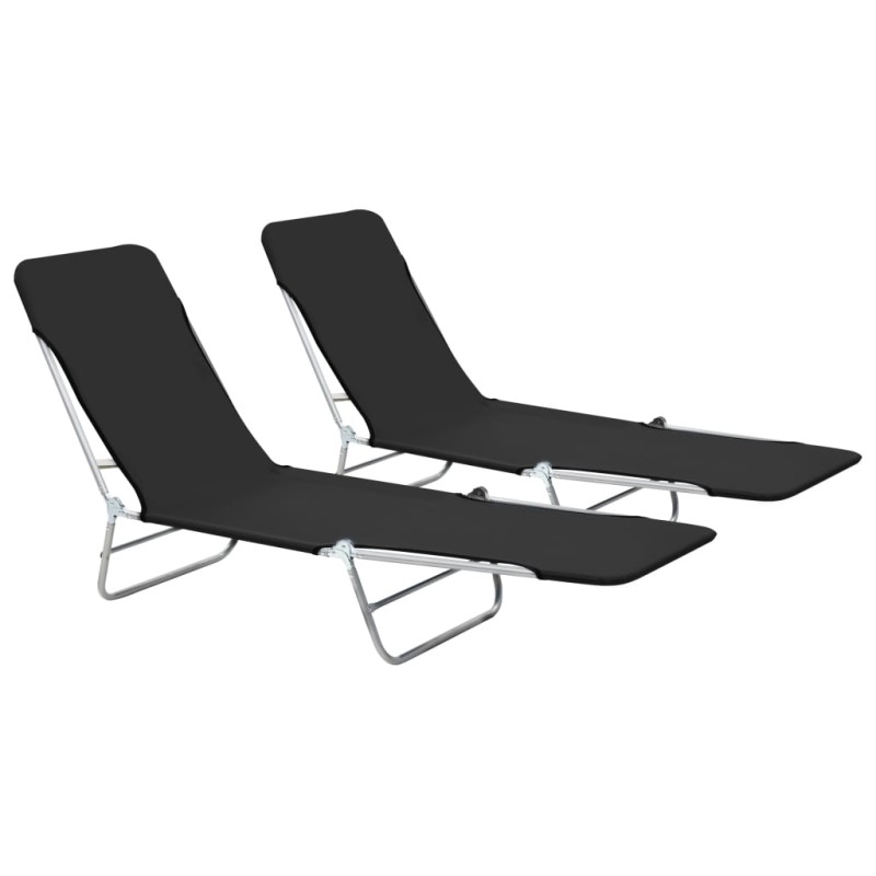 vidaXL Tumbonas plegables 2 unidades acero y tela negras vidaXL Tumbonas plegables 2 unidades acero y tela negras
