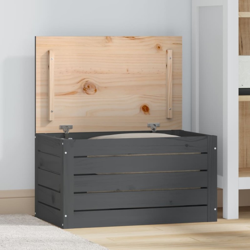 vidaXL Caja de almacenaje madera maciza de pino gris 59,5x36,5x33 cm vidaXL Caja de almacenaje madera maciza de pino gris 59,5x36,5x33 cm